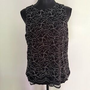 Elle Black and White Lace Floral  Sleeveless Top